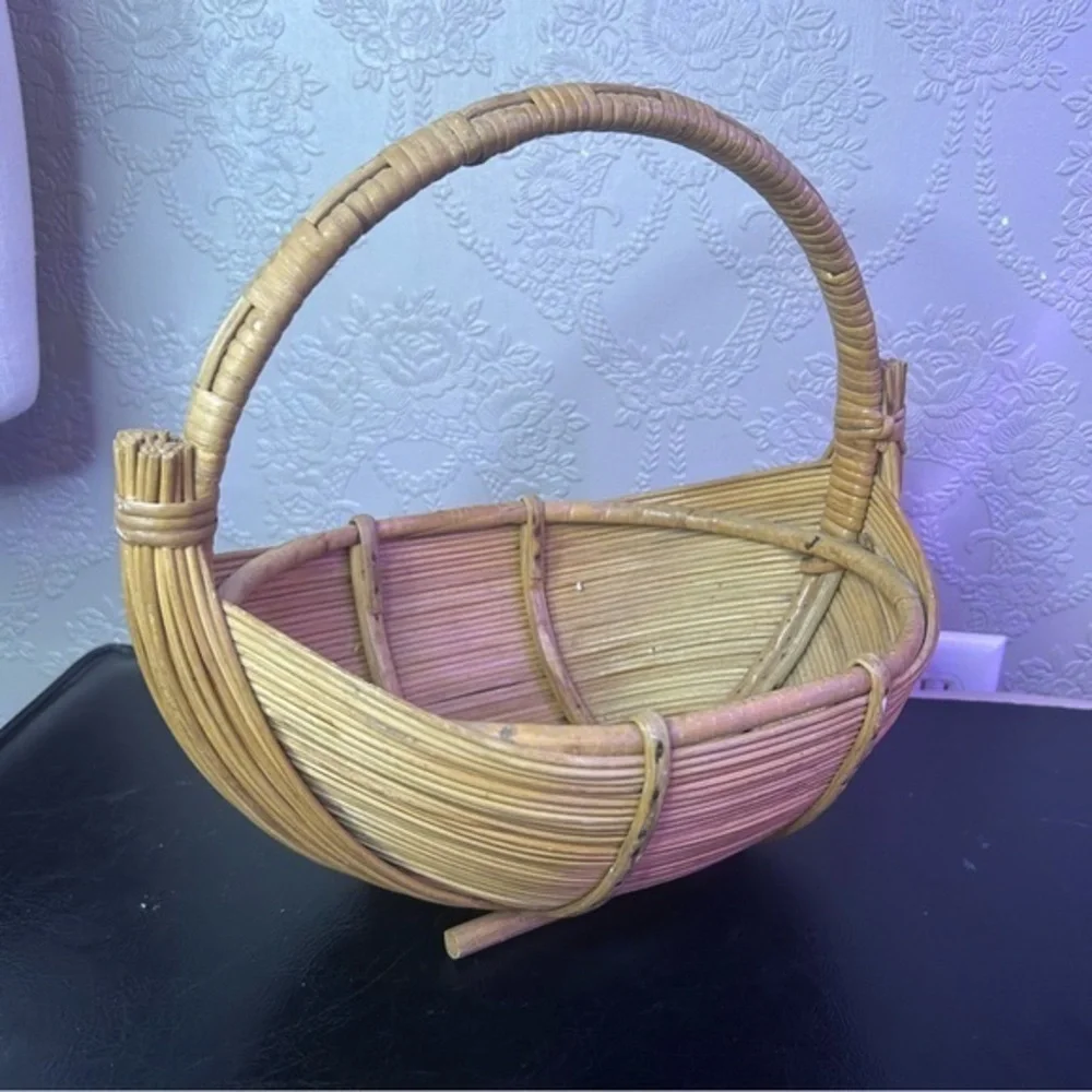 Woven Rattan Basket with Handle Vintage